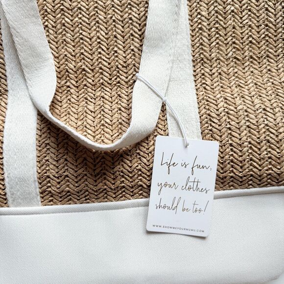 NWT Show Me Your Mumu Sunseeker Tote Bag Canvas Straw Slouchy White Beige Large - Picture 5 of 10